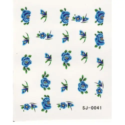 Nail art vodolepky - modré květy, listy