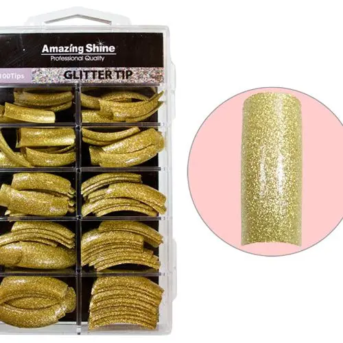 Glitrové tipy na nehty, 100ks - gold (216)
