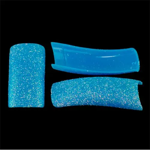 Modré umělé nehty s glitry - 20 ks