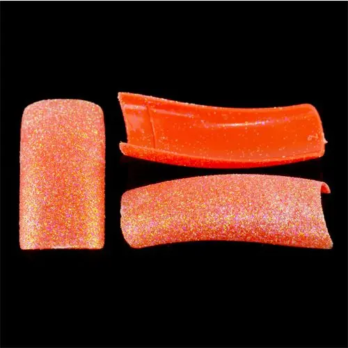 Tipy předzdobené glitry, 500 ks - neonově oranžové