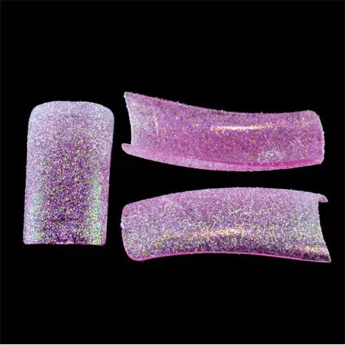 Růžovofialové nalepovací tipy s glitry - 500 ks