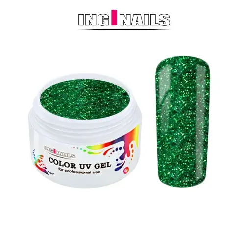 UV Gel, barevný Inginails - Green Glitter 5 g