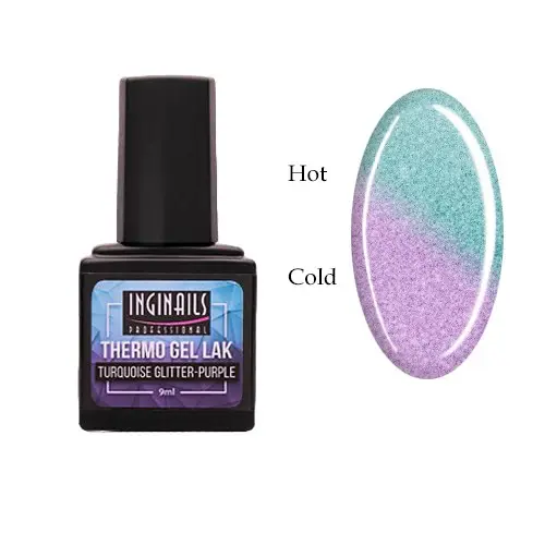 Barevný termo gel lak Inginails Professional - Turquoise Glitter-Purple