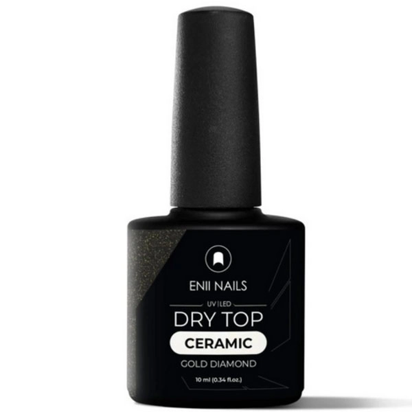 Bezvýpotkový Top Coat - Dry Top Ceramic se zlatými třpytkami, 10ml 