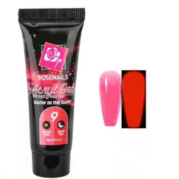 Barevný Polygel - Glow in the dark PEACH PINK/NEON RED č.9, 15g