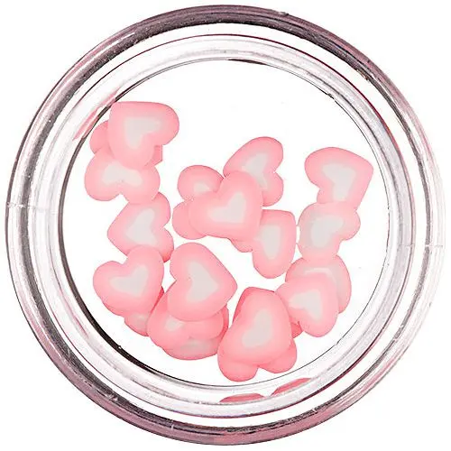 Fimo ozdoba na nehty – nařezaná srdíčka, světle růžovo-bílé