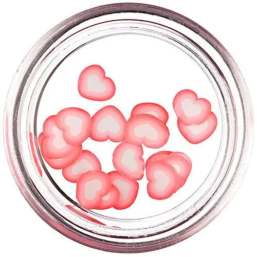Fimo Nail Art – nařezaná srdíčka bílo-jasně růžové barvy