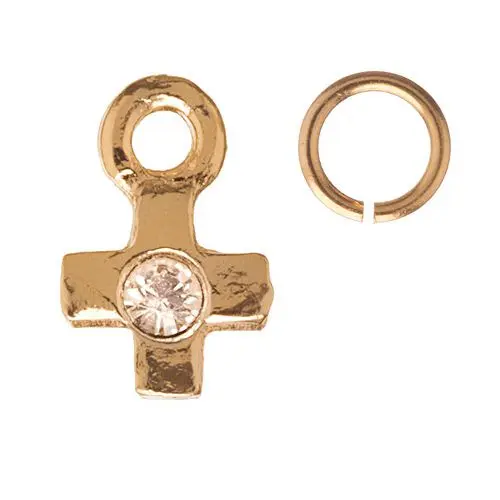 Ozdobný piercing ve tvaru křížku zlaté barvy